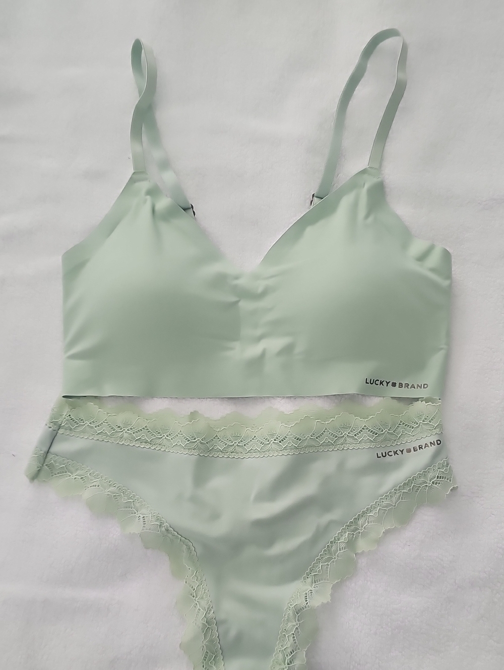 Lucky Brand Mint Green Lace-Trim Bralette & Bikini Set